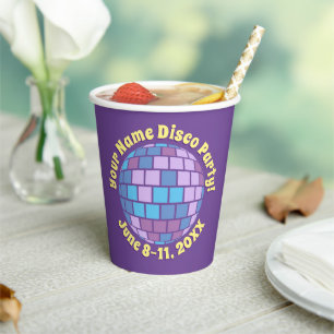 Retro Lila Disco-Kugel PERSONALISIERT Pappbecher