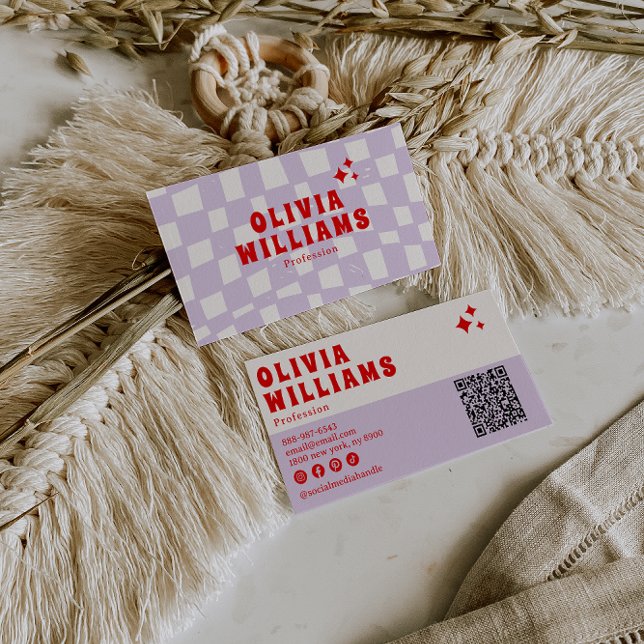 Retro Lila, fett bewachter Funky QR Code Visitenkarte (Von Creator hochgeladen)