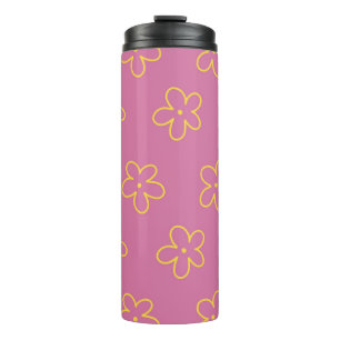 Retro Lila Gelbe Blüte Einfaches Muster Blume Thermosbecher