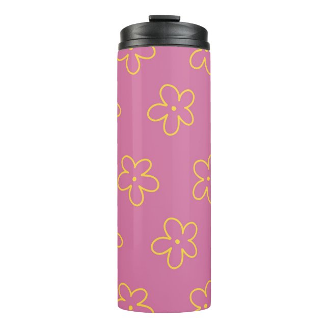 Retro Lila Gelbe Blüte Einfaches Muster Blume Thermosbecher (Vorderseite)