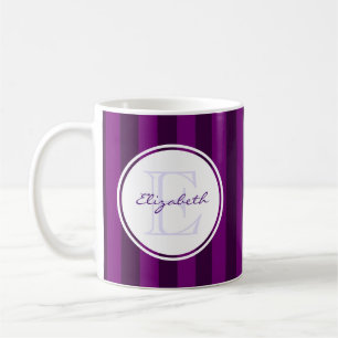 Retro-Lila gestreiftes Muster mit Monogramm Kaffeetasse