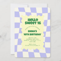 Retro Lila Groovy Schachbrett Sweet 16Geburtstagsp