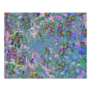 Retro-Lila-, Grün- und Blaue Wildblumen auf Rosa Poster