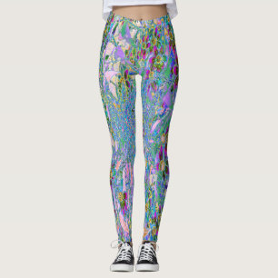 Retro-Lila, Grüne und Blaue Wildblumen auf Rosa Leggings