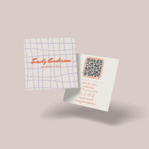 Retro Lila Hand Gezeichnet Trendy QR Code Quadratische Visitenkarte