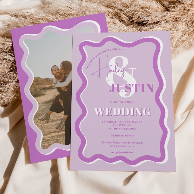 Retro lila Kurve quiggle wavy Hochzeitsfest Foto Einladung (Von Creator hochgeladen)