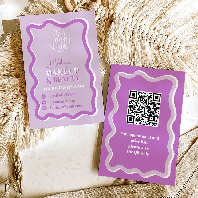 Retro lila Kurve quiggle wavy Make-up Schönheit Visitenkarte (Retro purple curve squiggle wavy makeup beauty business card)