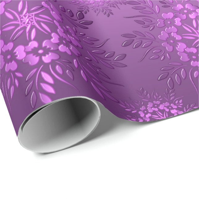 Retro lila mit Blumensteigung Geschenkpapier (Rolleneckpunkt)