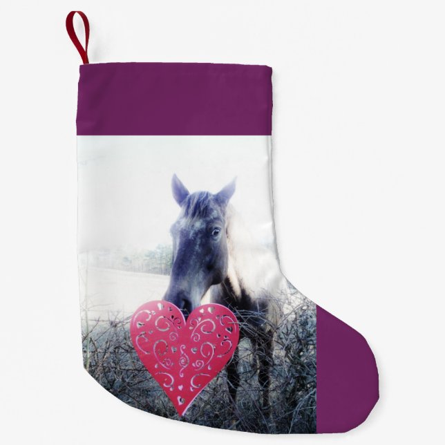 Retro Lila Pferd & Herz Weihnachtspferd Kleiner Weihnachtsstrumpf (Vorderseite)
