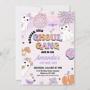 Retro Lila Pink Halloween Ghoul Gang Birthday Einladung