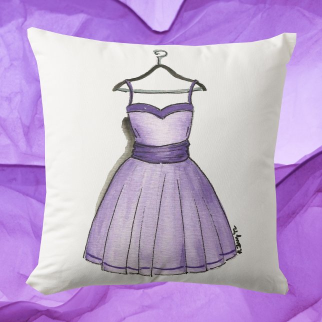 Retro Lila Prom Party Dress Fashionista aus den 50 Kissen (Purple prom dress pillow)