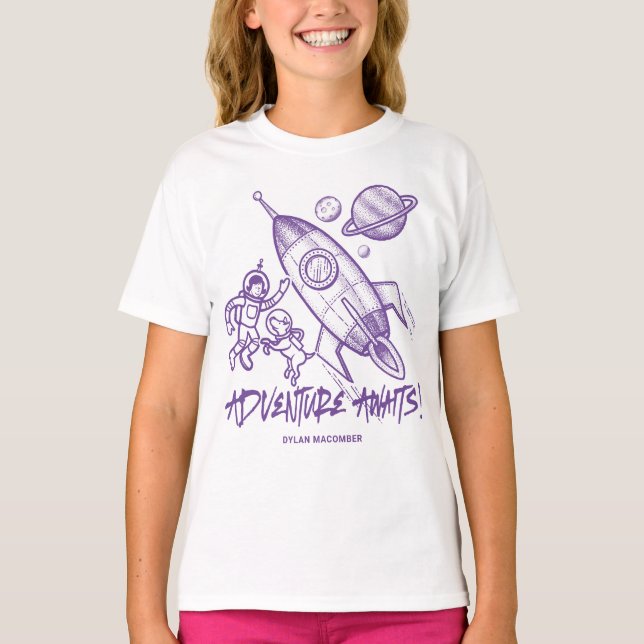Retro Lila Raumfahrtakateur T-Shirt (Vorderseite)