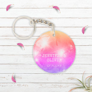 Retro Lila Rosa Disco-Kugel Foto Hochzeitsgeschenk Schlüsselanhänger
