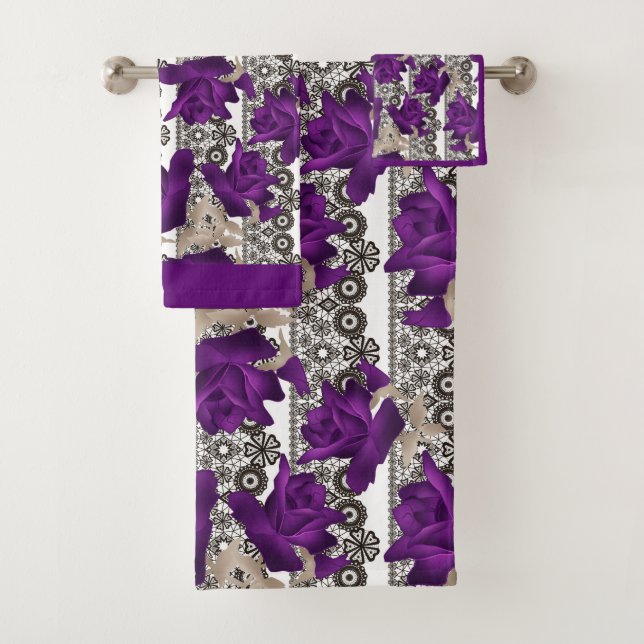 Retro, lila Rose Badhandtuch Set (Insitu)