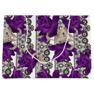 Retro, lila Rose Große Geschenktüte