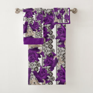 Retro, lila Rosen Badhandtuch Set