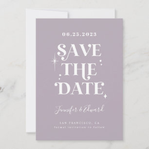Retro Lila Save The Date Karte
