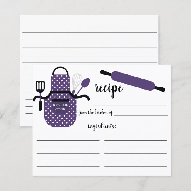 Retro Lila Schürze Küche Extras Rezept Karte (Vorne/Hinten)