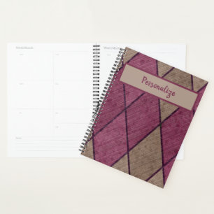 Retro Lila schwarzes Diamantmuster Personalisiert Planer
