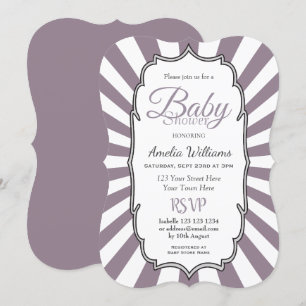 Retro Lila Sonnenstrahl Streifen Babydusche Einladung