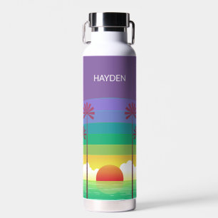Retro Lila Sonnenuntergang Palmen Kunst Personalis Trinkflasche