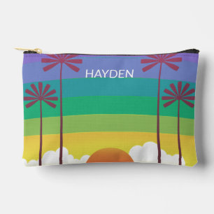 Retro Lila Sonnenuntergang Palmen Kunst Personalis Zubehörtasche