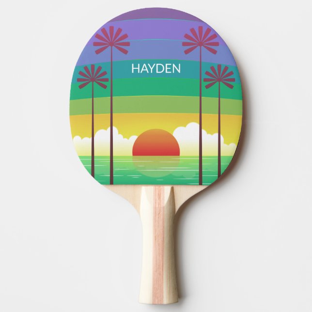 Retro Lila Sonnenuntergänge Palmen Bäume Personali Tischtennis Schläger (Vorderseite)