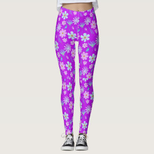 Retro Lila und Blumen der 1970er Jahre Leggings