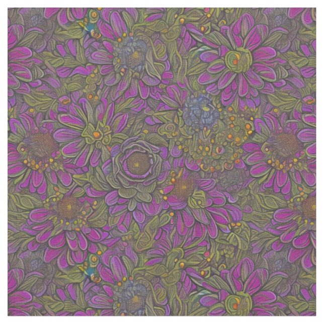 Retro-Lila und grünes Blumendesign Stoff (Nahaufnahme)