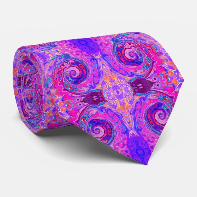Retro Lila und Orange Abstrakt Groovy Swirl Krawatte (Gerollt)