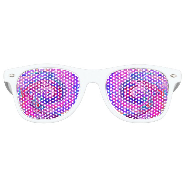 Retro Lila und Orange Abstrakt Groovy Swirl Partybrille (Vorderseite)