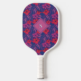Retro Lila und rosa Florals Pickleball Schläger