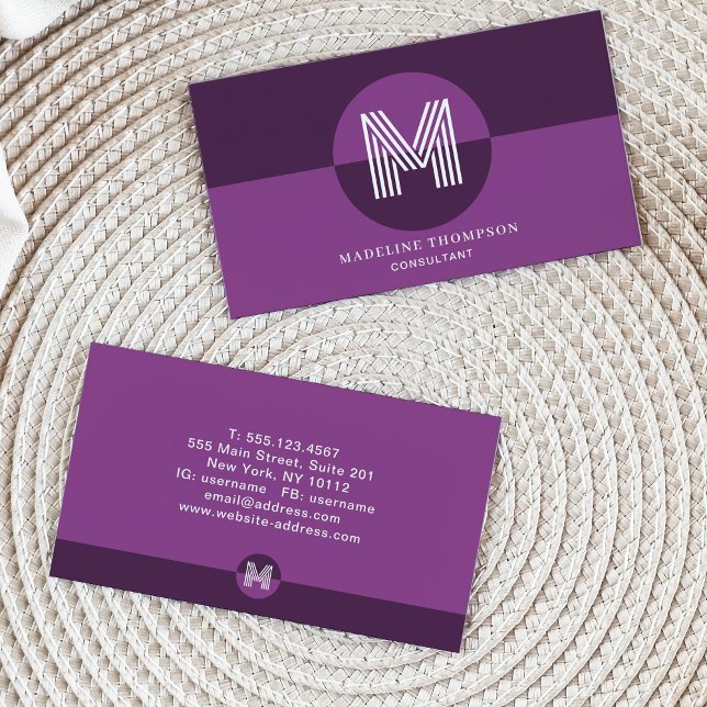 Retro Lila Violet Geometric Modern Monogram Visitenkarte (Von Creator hochgeladen)
