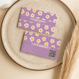 Retro Lila Weiß QR-Code Groovy Floral Trendig Visitenkarte