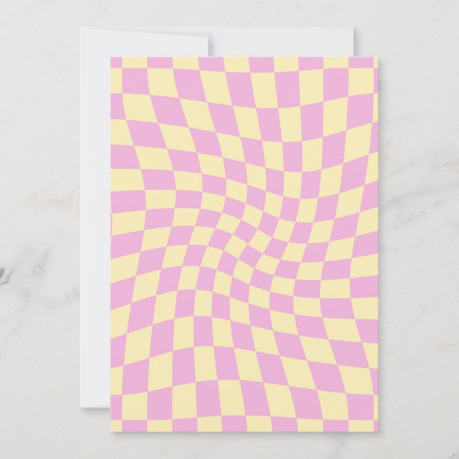 Retro Lilac Peach PInk Karo Warped Checkerboard Einladung (Vorderseite)