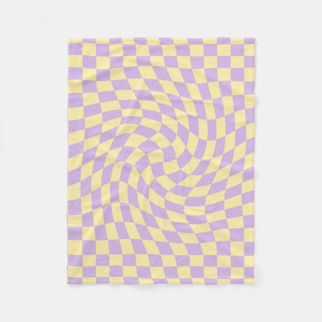 Retro Lilac Yellow Paston Warped Checkerboard Fleecedecke (Vorderseite)