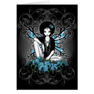 Rétro Lillies carte féerique turquoise d'art de