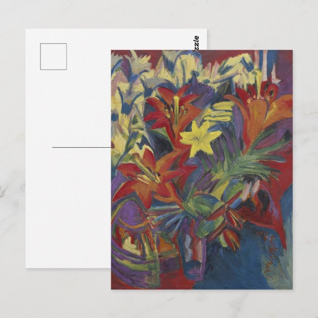 Retro Lily Tapestry Postkarte (Vorne/Hinten)