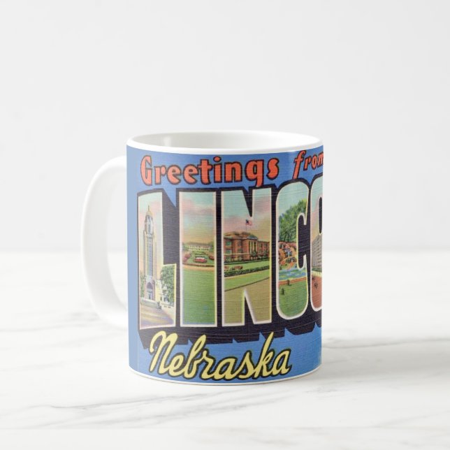 Retro Lincoln Nebraska Begrüßung der Tasse (Vorderseite Links)