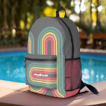 Retro Line Arch Pastel Rainbow Colors Name Bedruckter Rucksack<br><div class="desc">Ein trendiger Linienbogen mit Pastellfarben - blau, grün, gelb, orange und rot. Das Retro-Design umfasst Kurven und Linien in dicken Farben. Fügen Sie Ihren Namen hinzu oder löschen Sie den Text für ein lustiges Retro-Design. Der Name ist ein angesagter Script-Schriftart in Weiß. Wenn Sie auf den Link "Anpassen" klicken, können...</div>