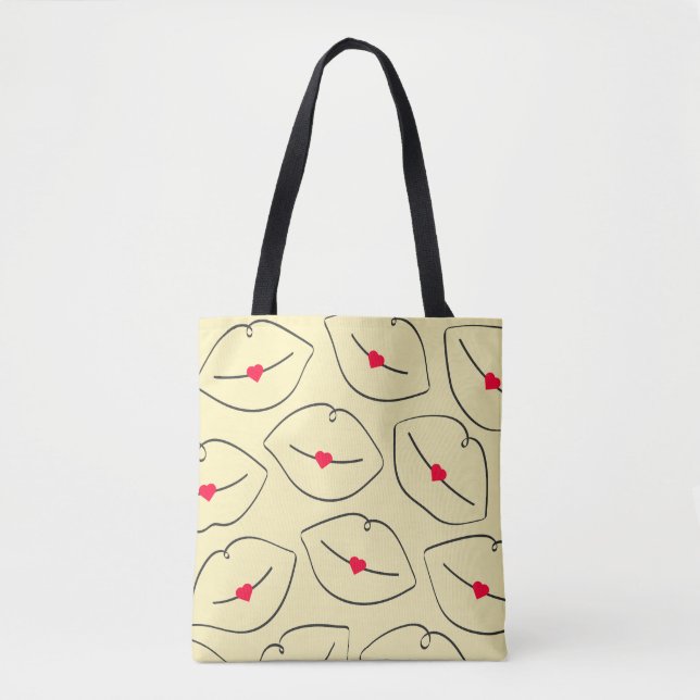 Retro Line Art Lips & Hearts Sunshine Yellow Tasche (Vorderseite)