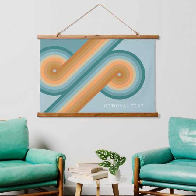 Retro Line Art Sunset Southwest Colors Circle Wandteppich Mit Holzrahmen (Wohnzimmer)