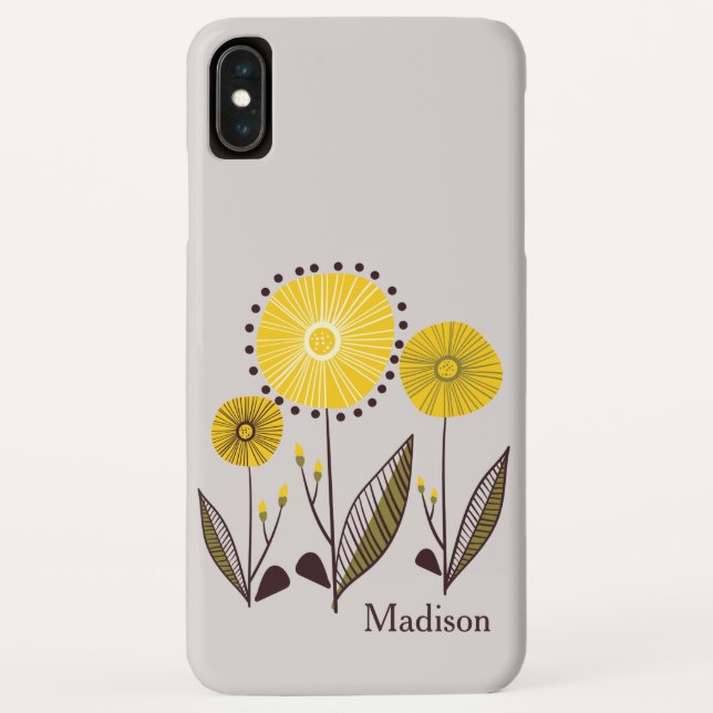 Retro Line Art Yellow Floral Personalisiert Name Case-Mate iPhone Hülle (Rückseite)