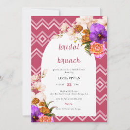 Retro Lines Floral Magenta Fuchsia Bridal Brunch Einladung