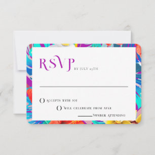 Retro Lines Fuchsia Summer Tropical Wedding RSVP Einladung
