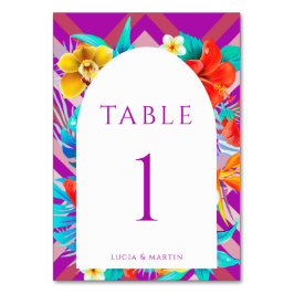 Retro Lines Tropical Fuchsia Summer Wedding Tischnummer