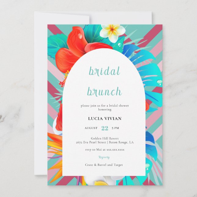 Retro Lines Tropical Magenta Fuchsia Brautparty Einladung (Vorderseite)