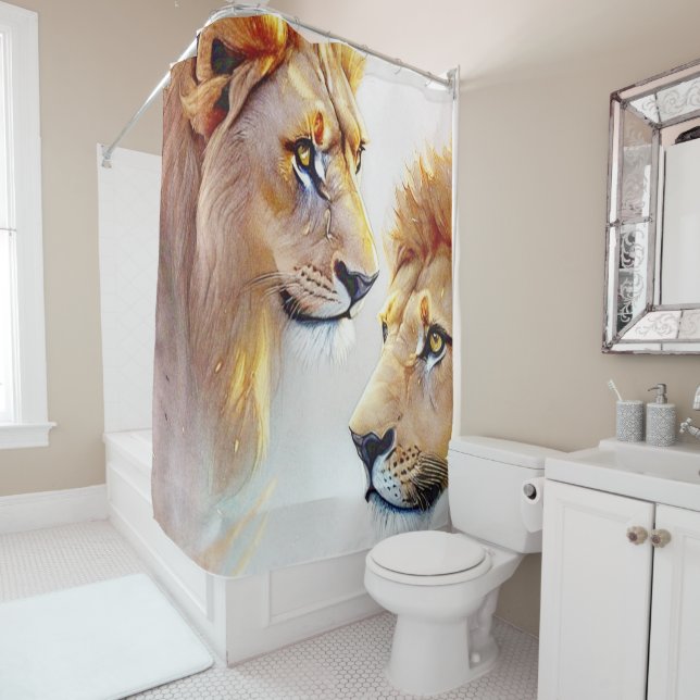 Retro Lions Kunst, Dichtung und Musik Duschvorhang (Beispiel)
