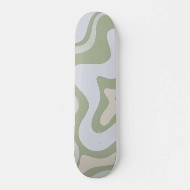 Retro Liquid Swirl Abstract Pattern in Sage Green  Skateboard (Vorne)