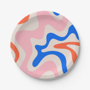 Retro Liquid Swirl Abstrakt rosa Orange Blue Pappteller